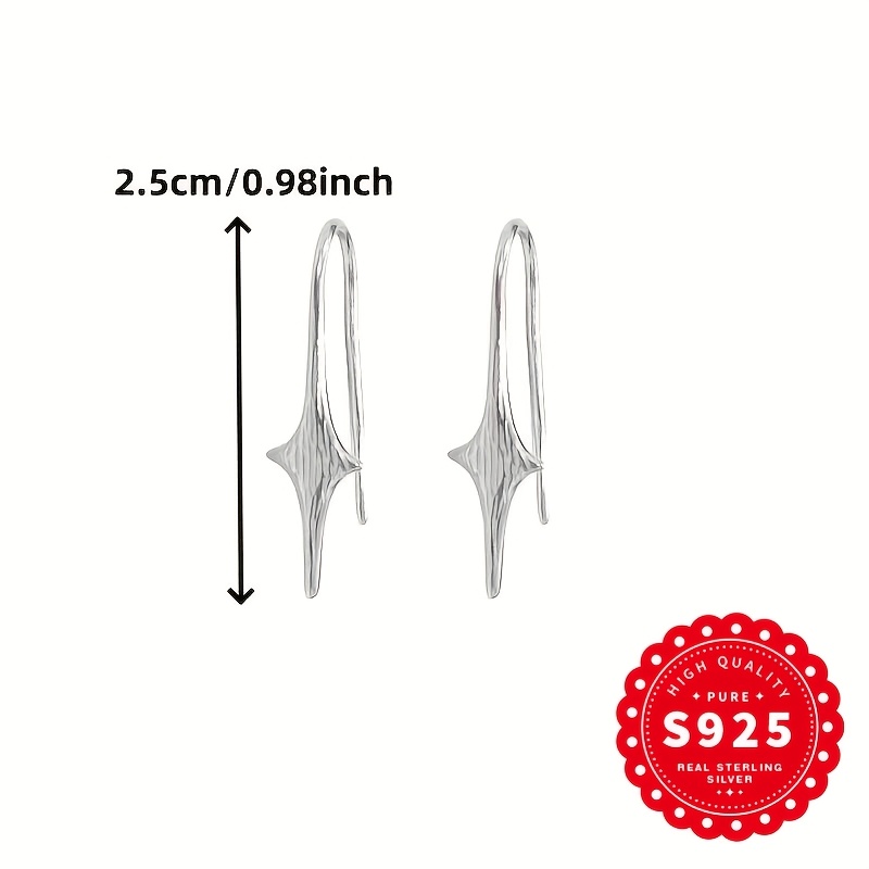 S925 Silver Brushed Star Ear Hooks, Elegant Everyday Wear